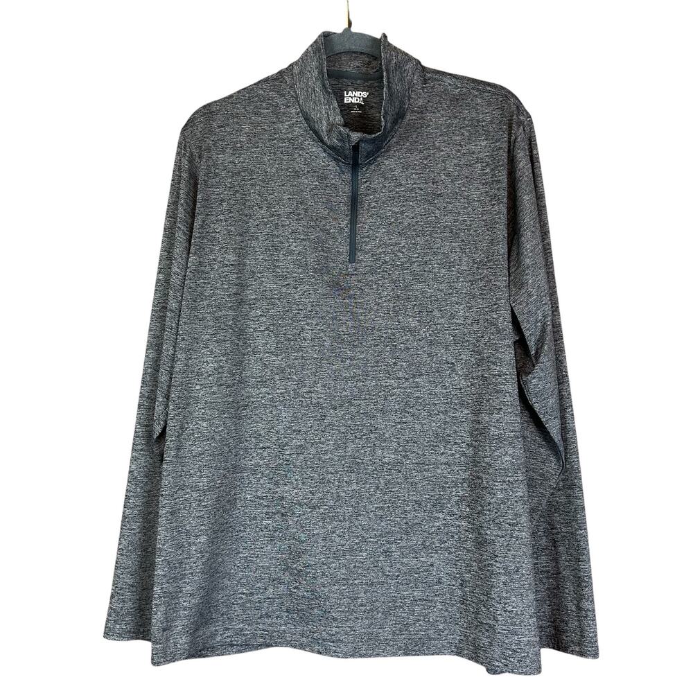 Lands End Quarter Zip Men Shirt Large Gray Heather Space Dye Athleisure Pullover